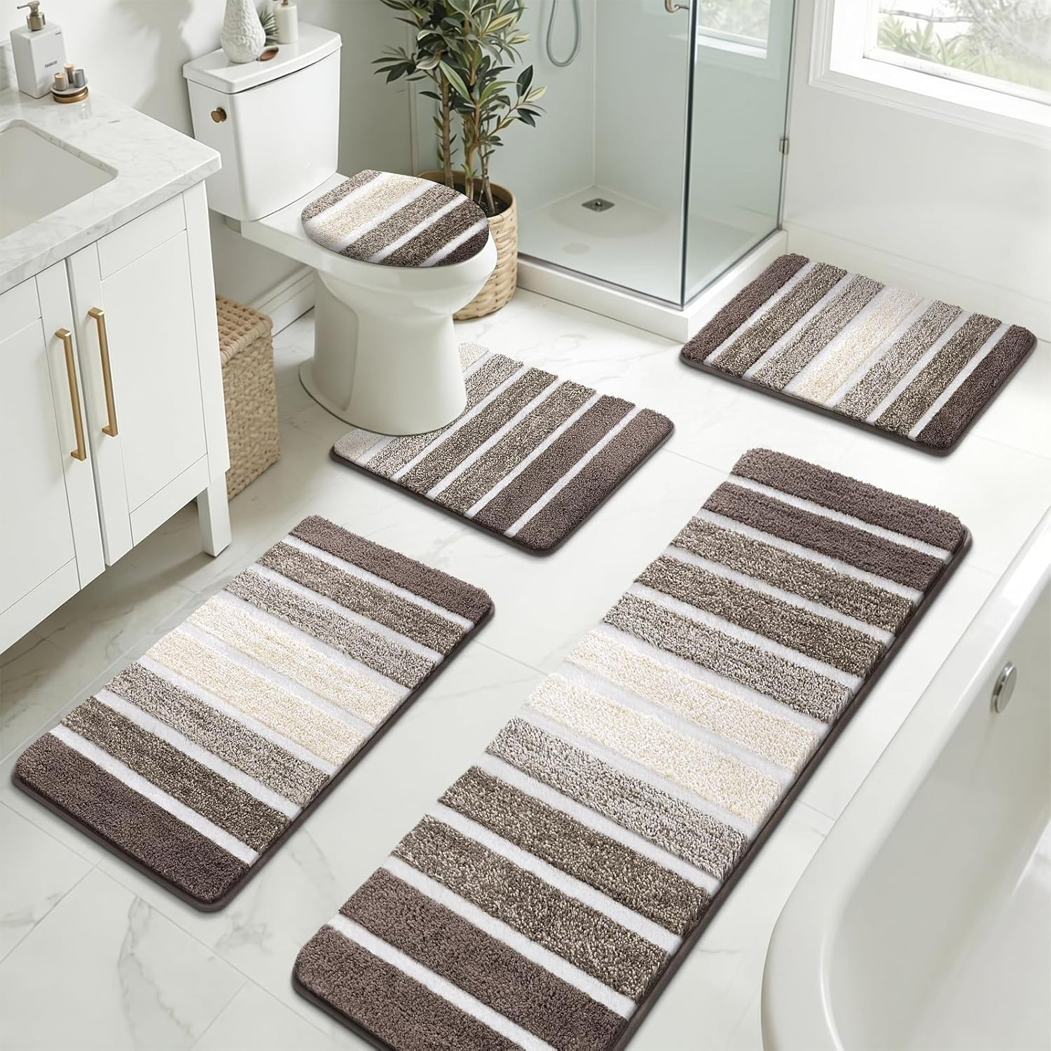 Yamaziot Bathroom Rugs Sets 5 Piece, Absorbent Microfiber Bath Mat for Bathroom, gallery
