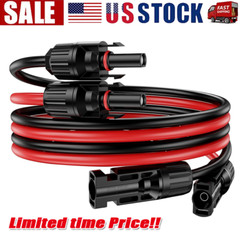 1 Pair Black+Red Solar Panel Extension Cable Wire Solar Connectors 10 AWG Gauge