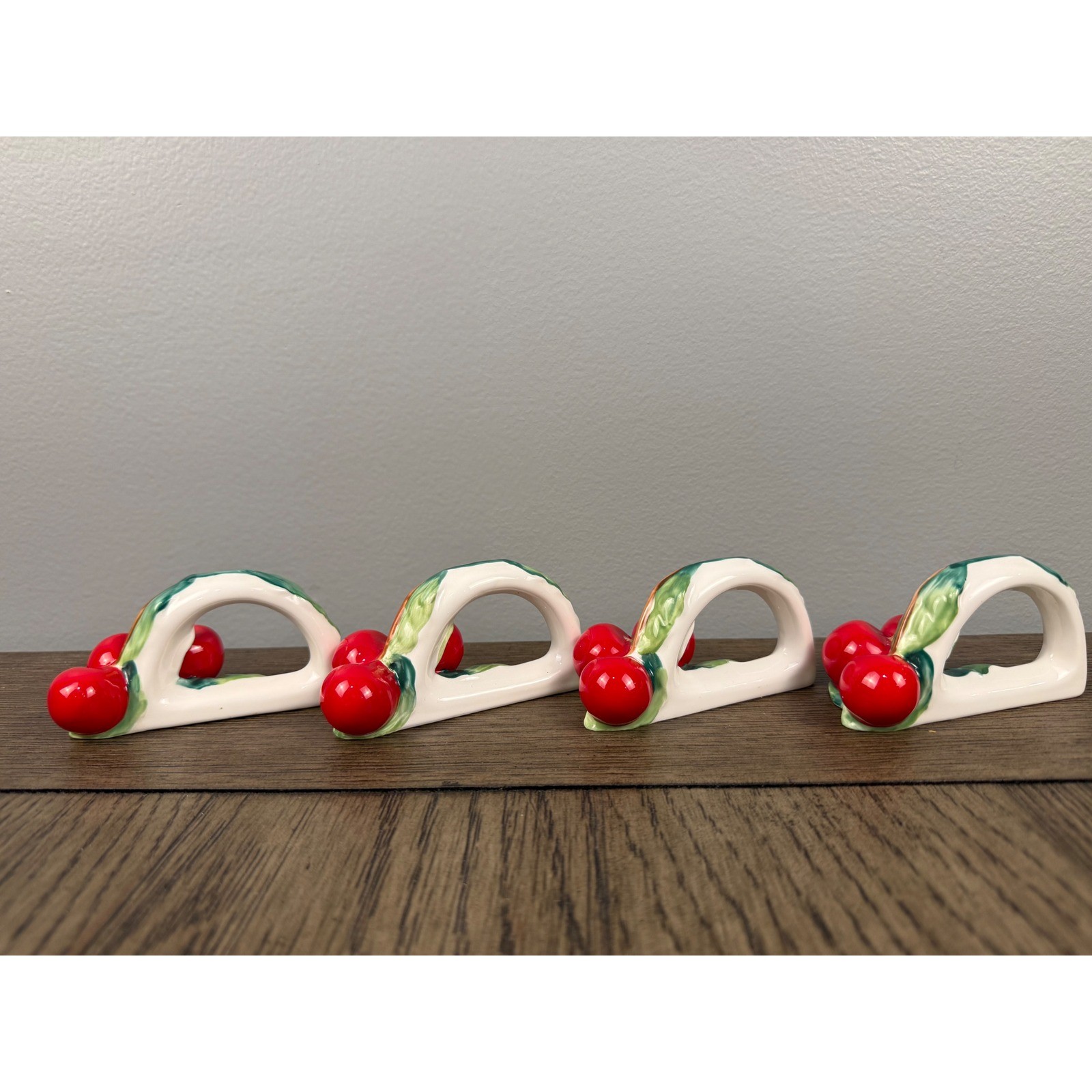 Vintage Fine Bone China Cherry Napkin Rings Set of 4 Fruit Ceramic gallery