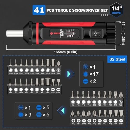 Torque Screwdriver Torque Screw Driver Wrench Driver Set, 1/4'' 15-75In-lb gallery