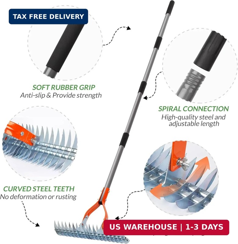 Thatch Rake for Lawn, 15-Inch Dethatcher Rake with Adjustable Sectional gallery