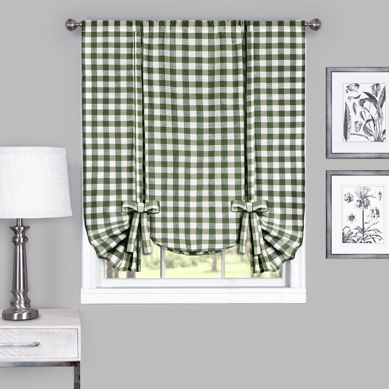 Sage Checkered Plaid Gingham Kitchen Window Curtain Drapes Panel Valance Shade gallery
