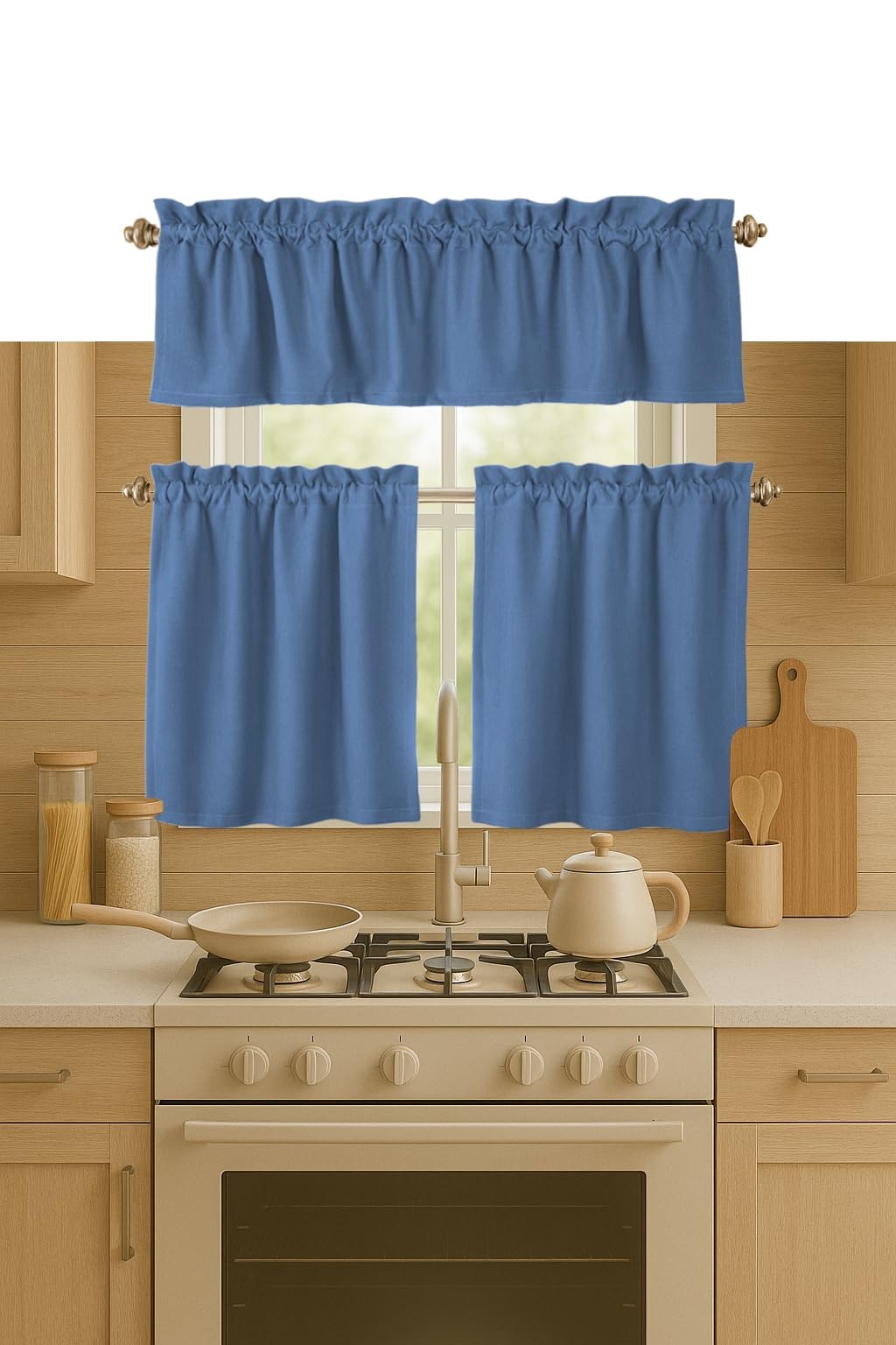 3 Piece Window Curtain Set, 100% Cotton, 2 Tiers 26x36 Inch & 1 Valance 54x18... gallery