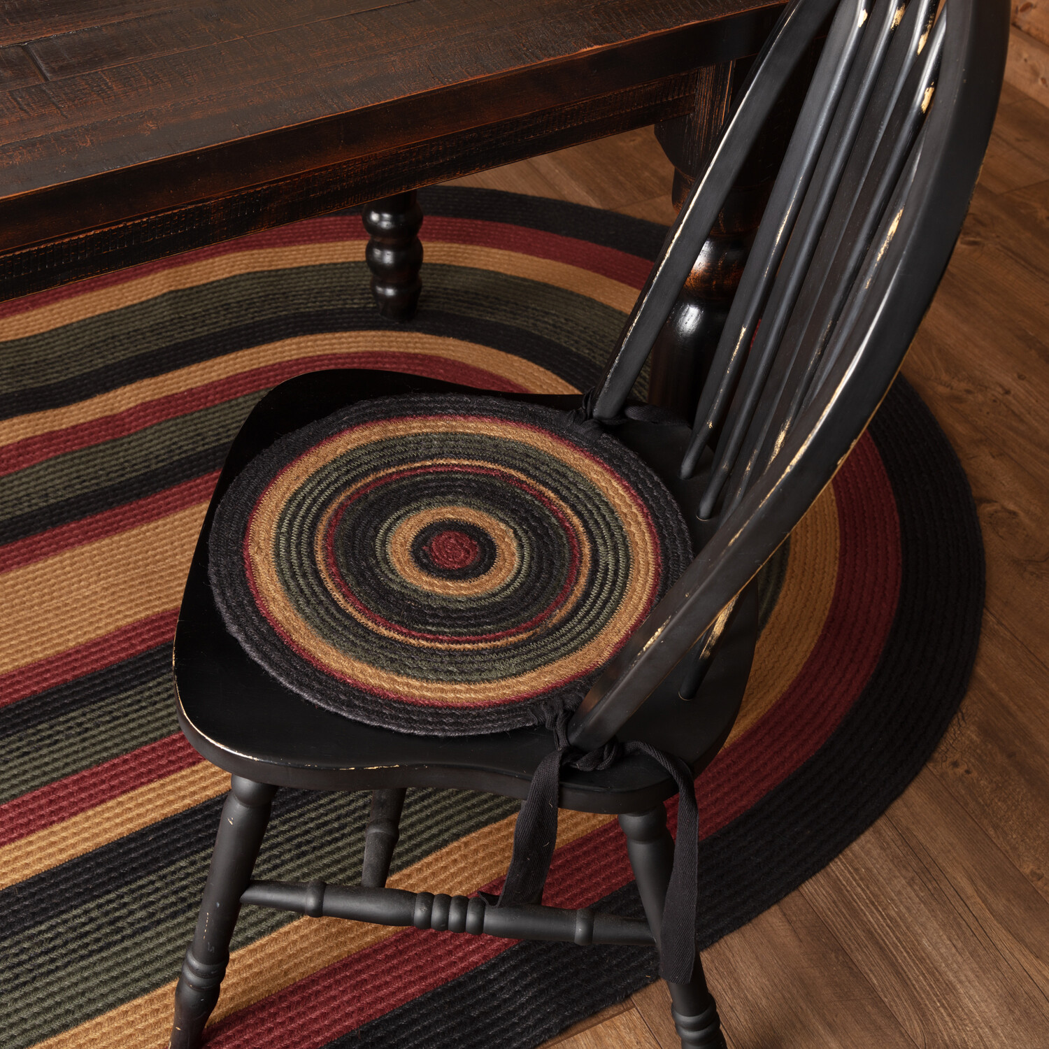New Rustic Primitive RED BLACK GREEN BRAIDED JUTE CHAIR PAD Round Seat Cover gallery