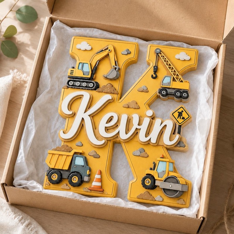 Personalized Construction Nursery Name Sign, Custom Digger Truck Baby Name Sign gallery