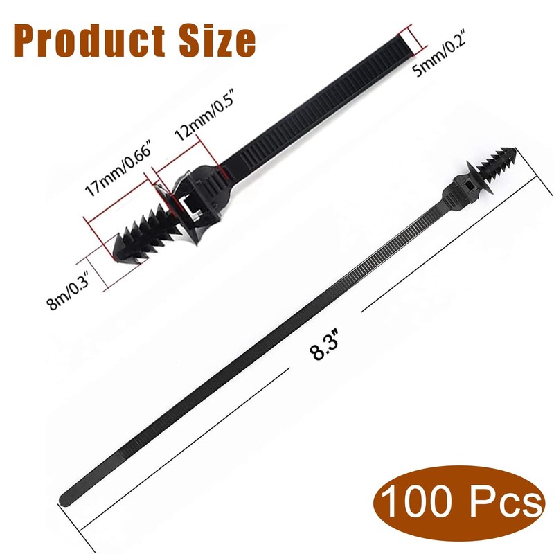 Push Mount Zip Ties, 8 inch Cable Tie Black 8.3x0.2inch (100Pcs), gallery