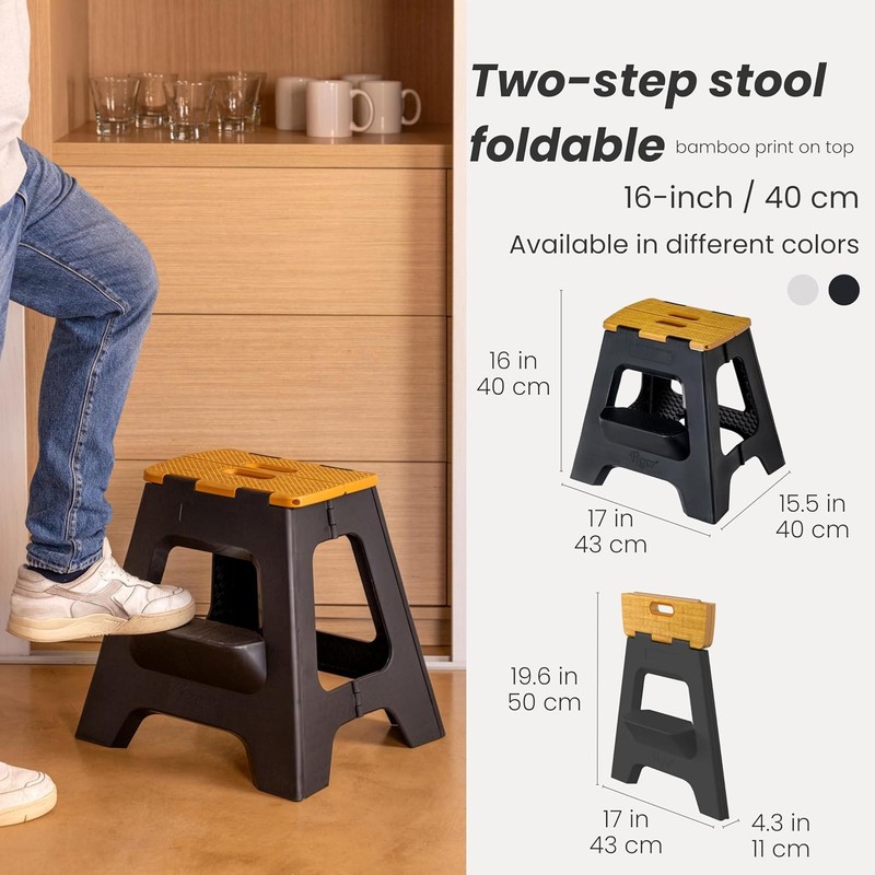 Compact Step Stool Foldable, 16" 2-Step Stools for Adults up to 330lbs- Non-Slip gallery