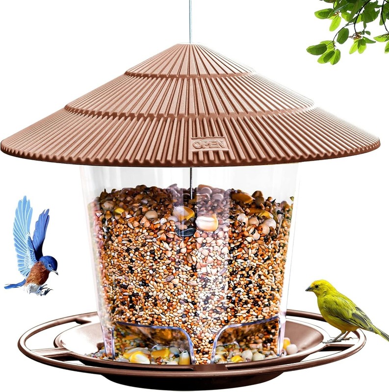 Hanging Bird Feeder Squirrel Proof for Outdoor Wild Bird Seed, Brown gallery