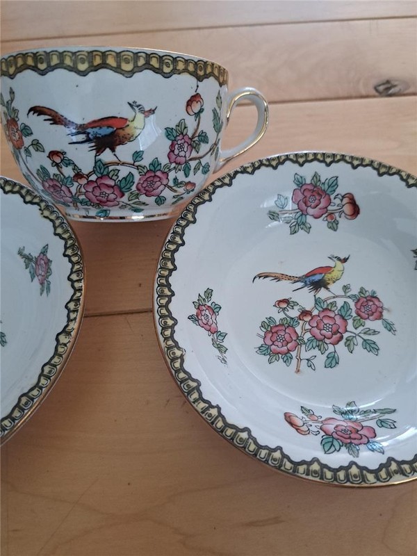 DEVON WARE OLD BOW STOKE ON TRENT TWO BERRY BOWLS AND ONE COFFEE TEA CUP gallery