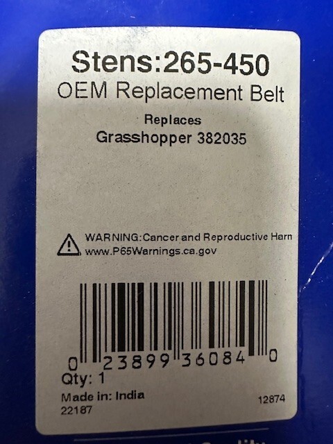 STENS Part # 265-450 REPLACEMENT BELT FOR GRASSHOPPER 382035 gallery