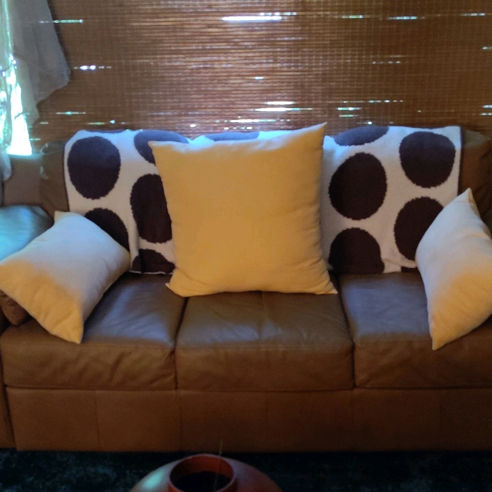 Brown Leather sofa and Loveseat Frame, 77x34x31in, Seats 6 comfortably gallery