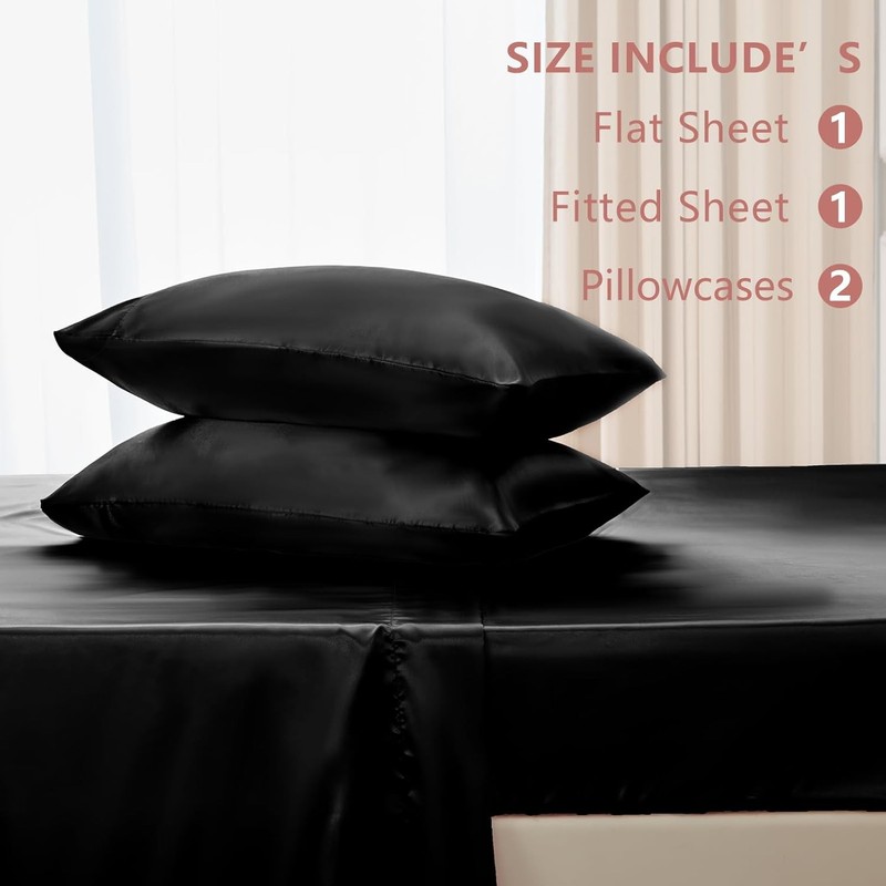 Satin Sheets Queen Size Bed Set - Silky Soft Bedding Similar to Silk, 4 Piece gallery