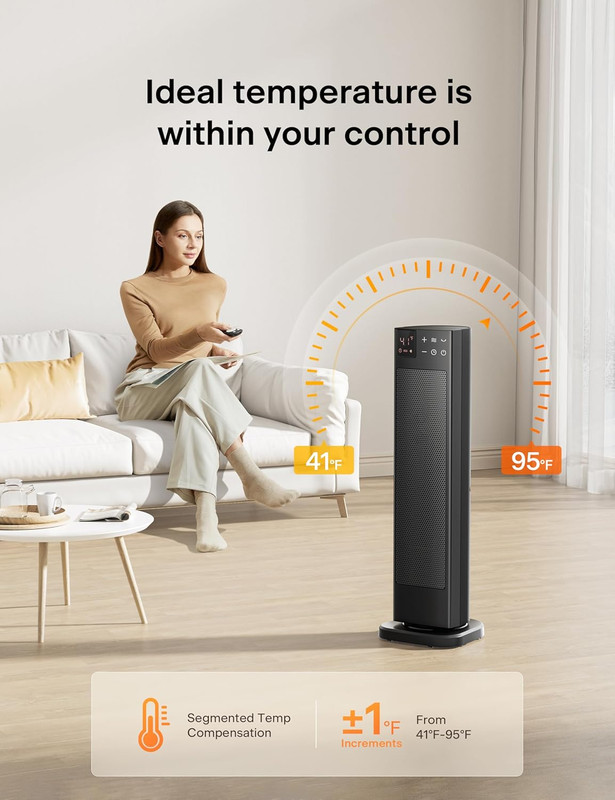 Oscillating Ceramic Tower Indoor Space Heater for Home with Oscillation, Program gallery
