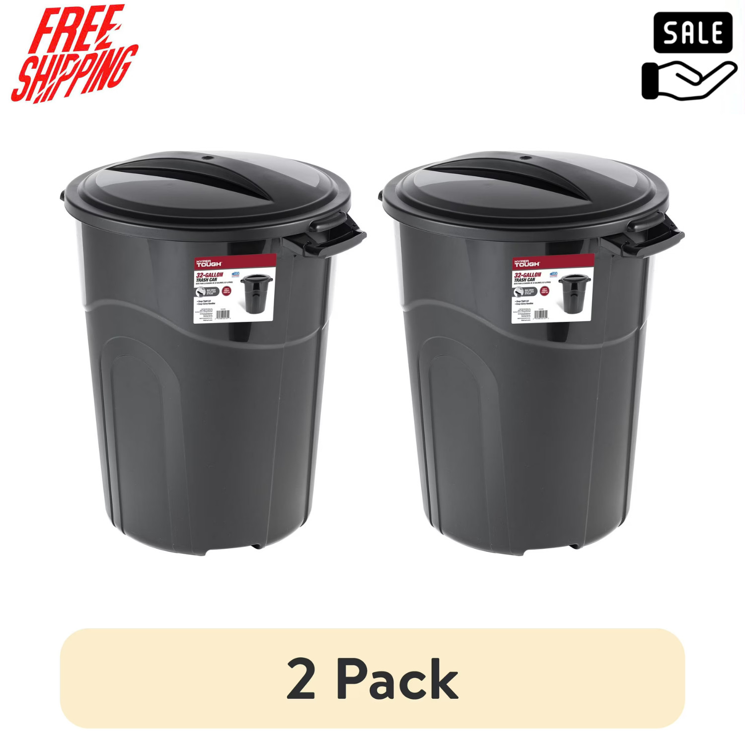 2 Pack Hyper Tough Trash Can 32Gal Heavy Duty Click Lock Lid Outdoor Bin gallery