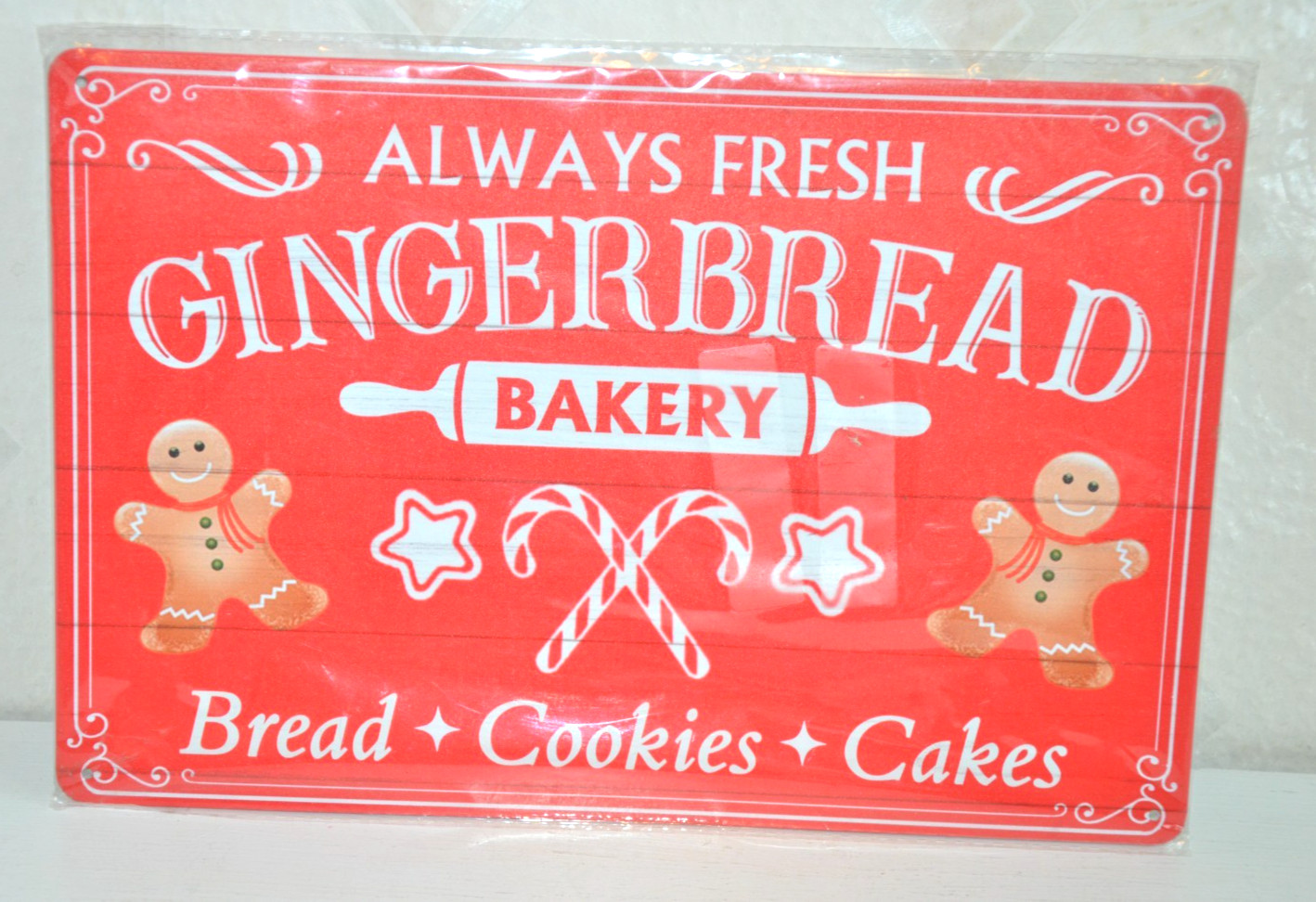 Always Fresh Gingerbread Bakery Tin Metal Christmas Sign- Retro look, NEW gallery