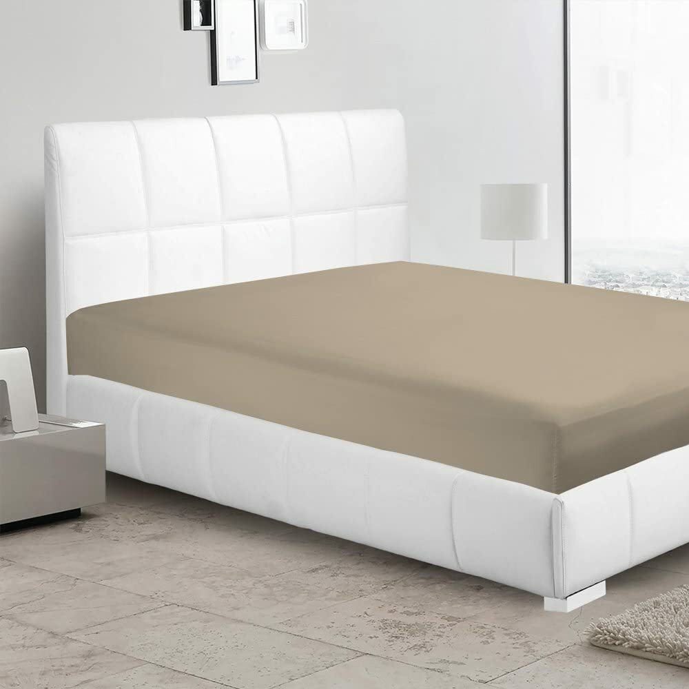 Solid Taupe 1 Piece Fitted Sheet 600 TC Cotton Elastic All Around Its Edge