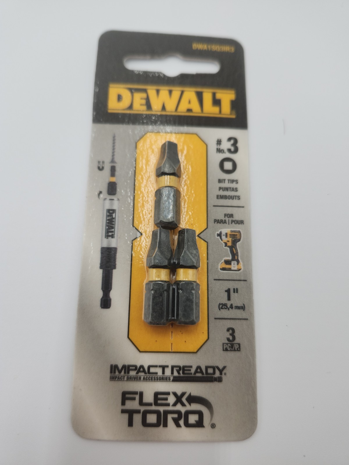 12 DEWALT #3 SQUARE DRILL BIT / Impact Ready / 1 INCH LONG - 4 PACKS of 3 EACH gallery
