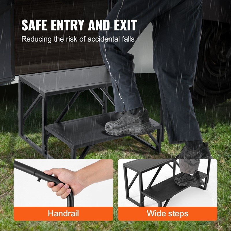 Solid 2-Tier Entry Stairs 440lb Strength Heavy-Duty Steel Anti-Slip Support gallery