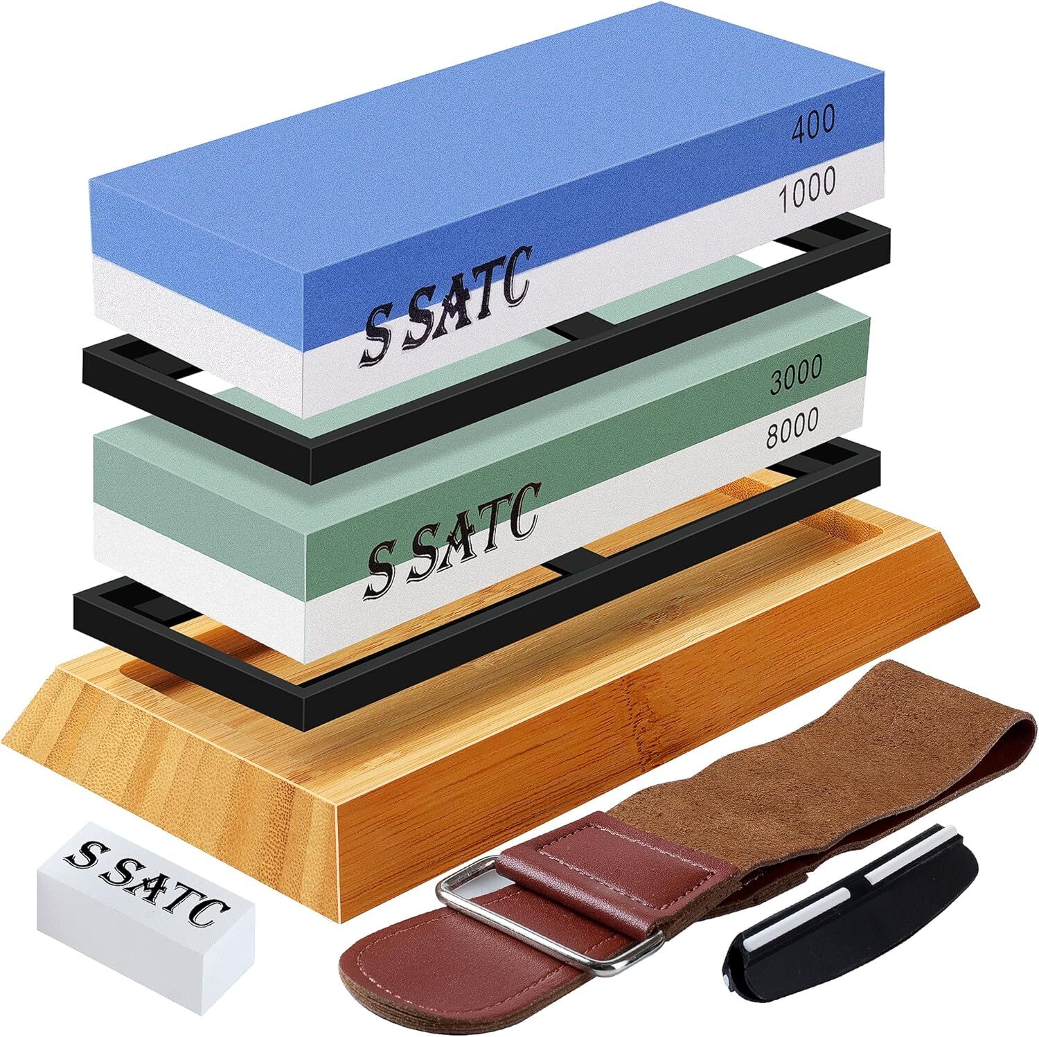 Knife Sharpening Stone Set Professional Whetstone 4 Side Grit 400/1000 3000/8000 gallery