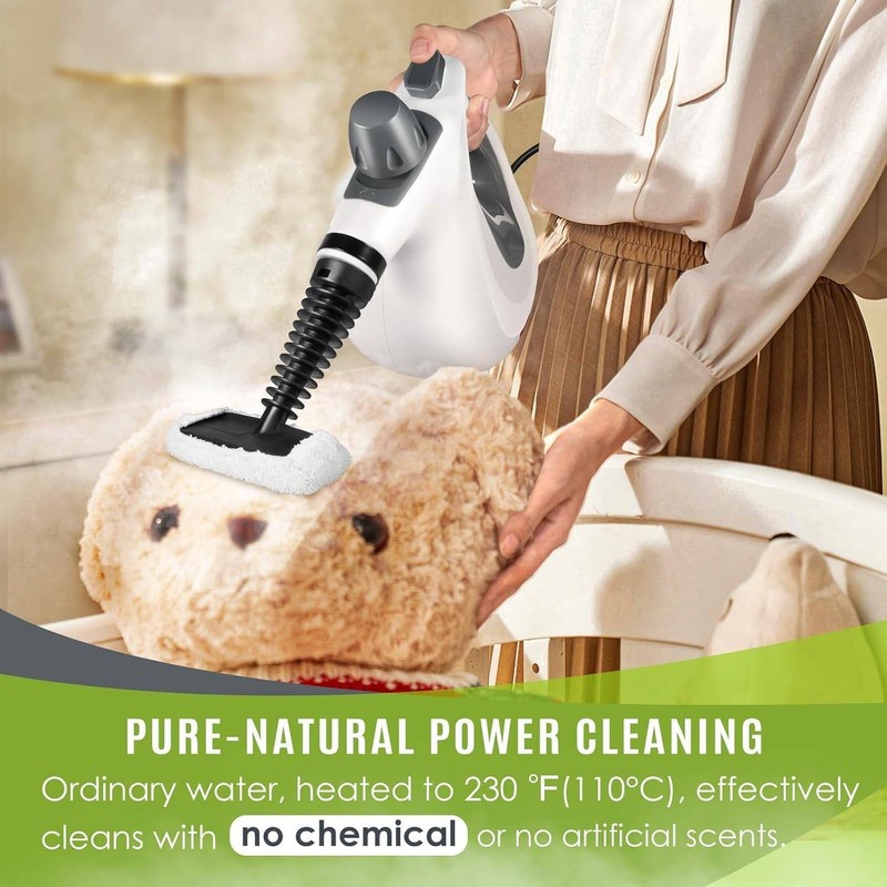 Pressurized Handheld Multi-Surface Natural Steam Cleaner with 12-pc Accessories gallery