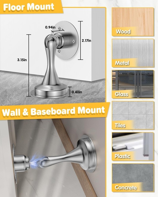 Magnetic Door Stopper 2 Pack, Stainless Steel Door Catch, Wall Floor Mount gallery