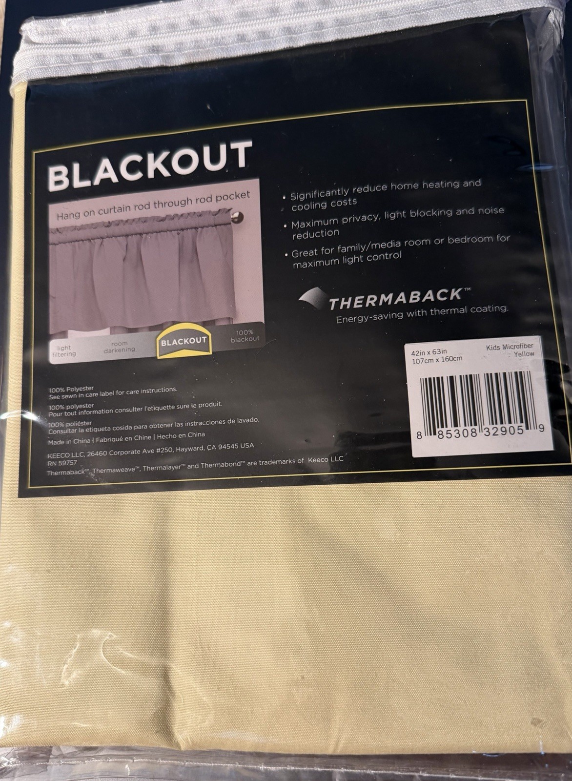 Eclipse Kids Microfiber Blackout One Rod Pocket Panel Curtain, Yellow 42" x 63" gallery