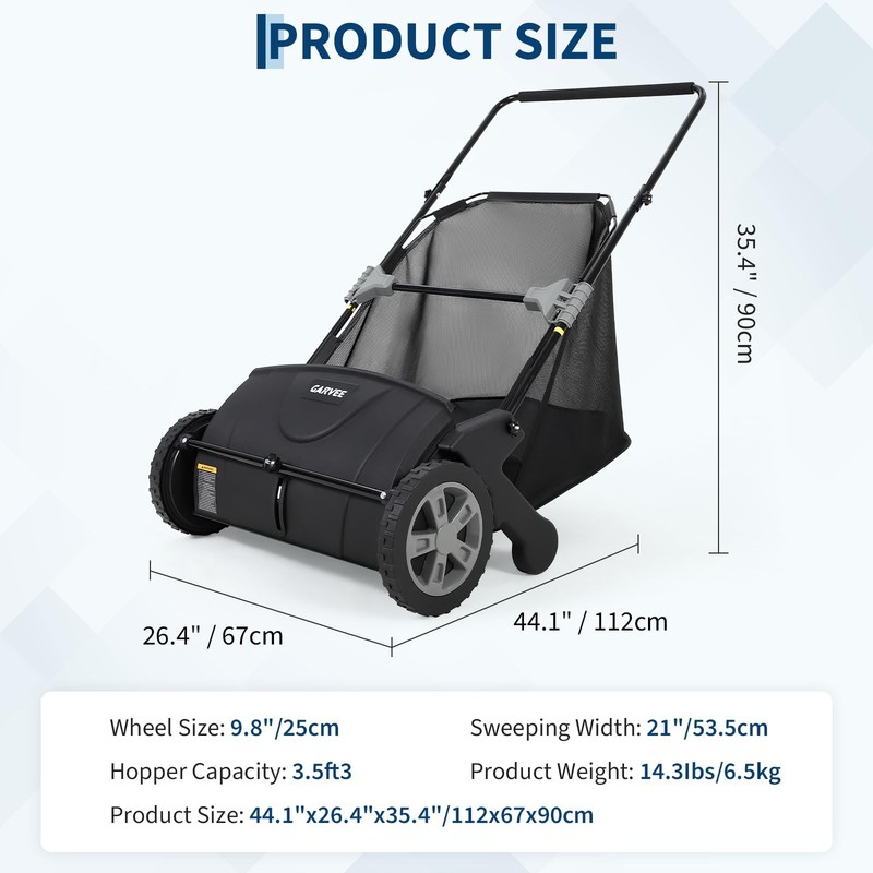 21" Push Lawn Sweeper Leaf Grass Collector Adjustable Height Yard Cleaner Tool gallery