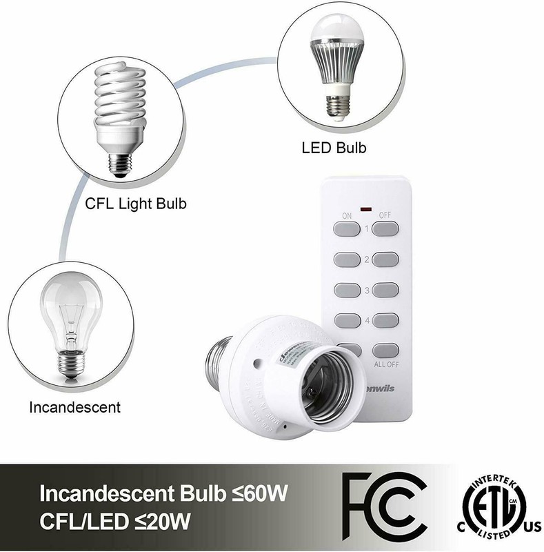 DEWENWILS Wireless Remote Control Light Lamp Socket E26/E27 Bulb Holder Base gallery