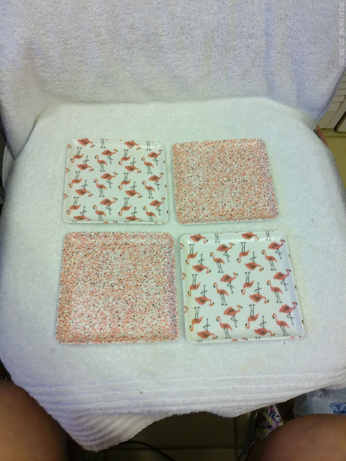 4 Melamine Appetizer Plates Flamingos & Pink White Gray New With Tag gallery