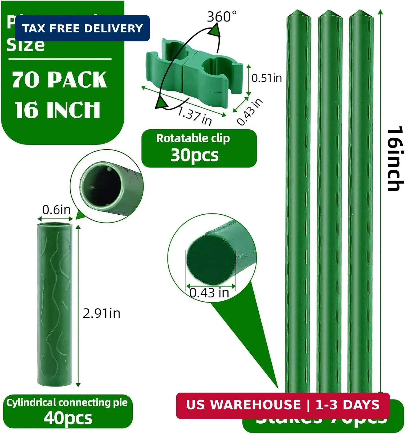 Fabulas Garden Stakes 16 Inch 70 Pack, Diy 4ft 5ft 6ft 7ft 8ft Tomato Stakes Pla gallery