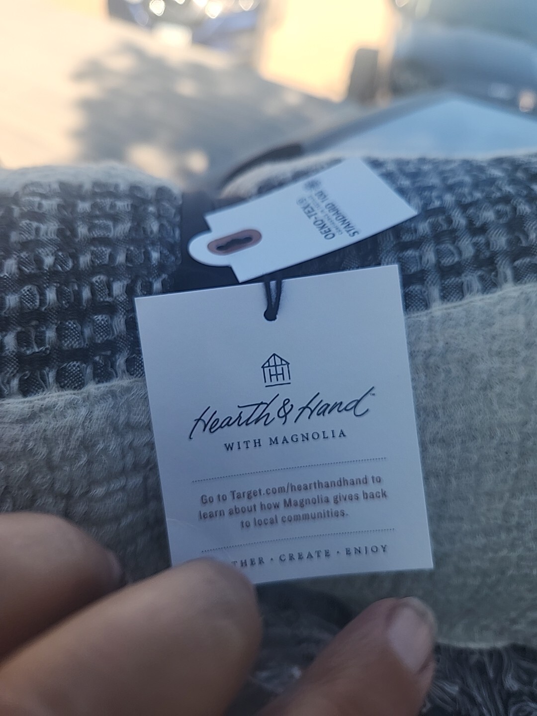 New Hearth & Hand Throw Blanket Gray with Cream Fringe gallery