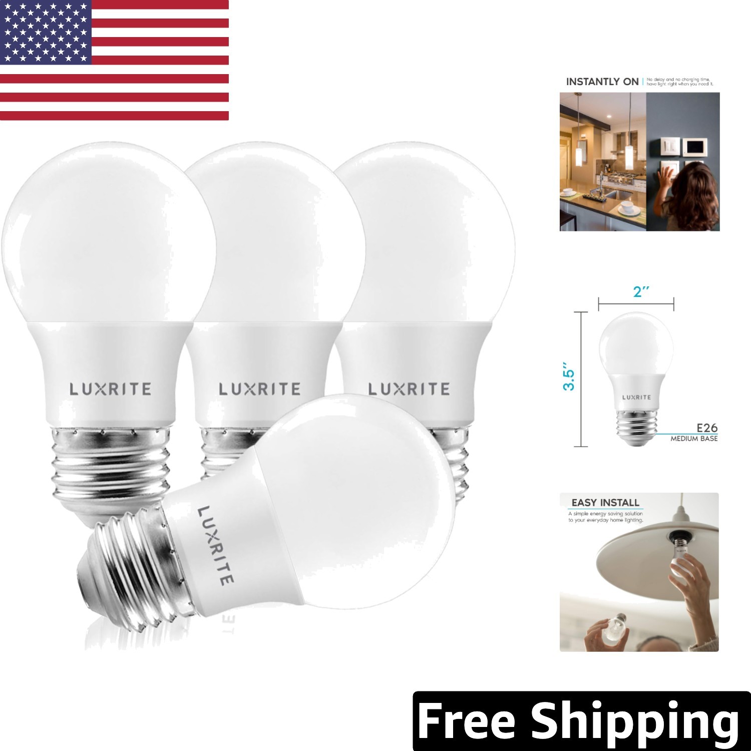 Energy-Saving A15 LED Bulbs 4 Pack - Dimmable, Warm White, 10,000 Hour Lifespan gallery