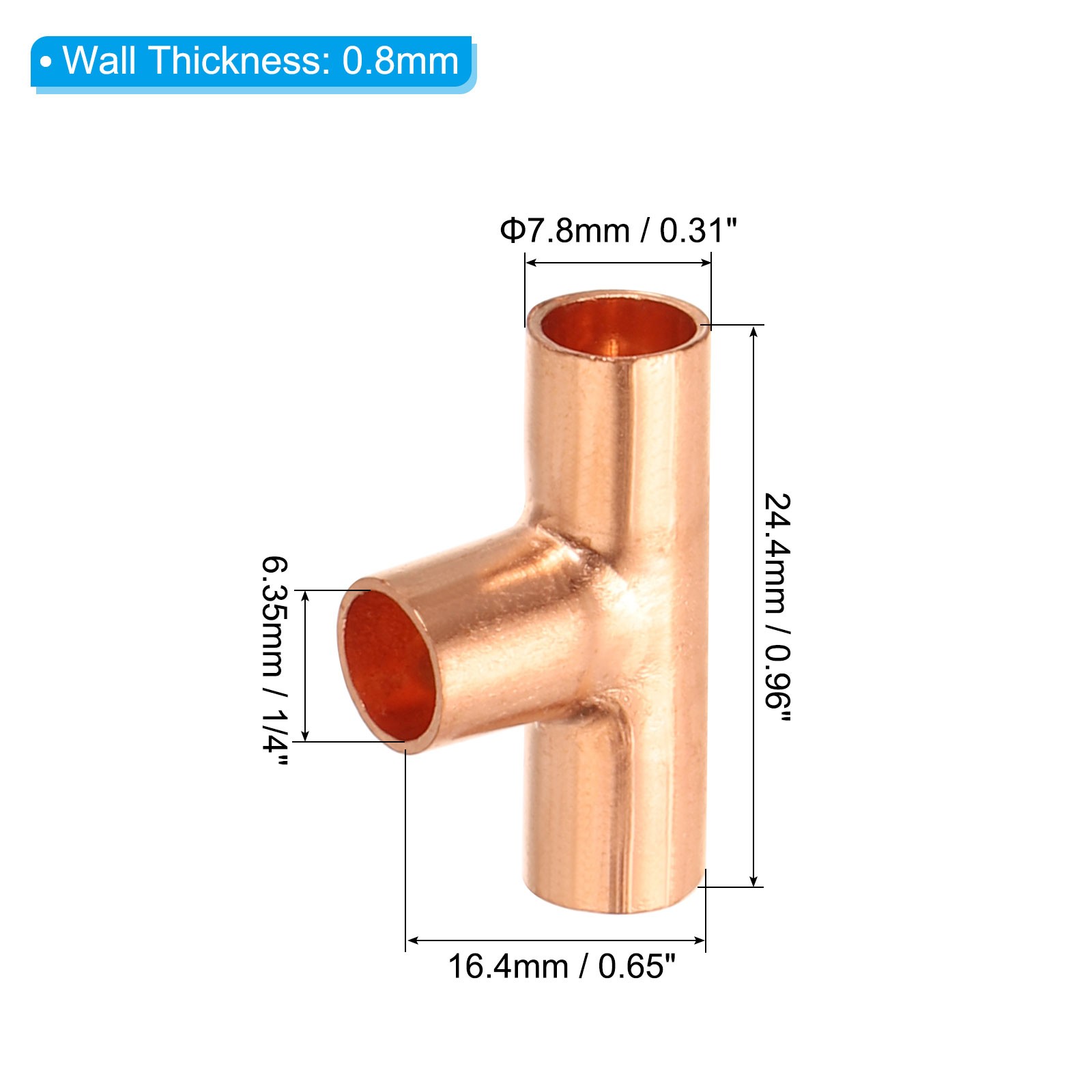 4Pcs 1/4" ID Tee Copper Fitting 3 Way Welding Joint Pressure Sweat Connection gallery