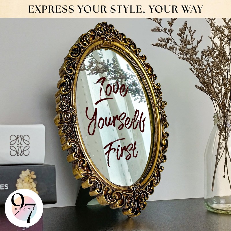 Small Oval Mirror for Table - Gold Vintage Mirror for Tabletop and Wall Mount... gallery