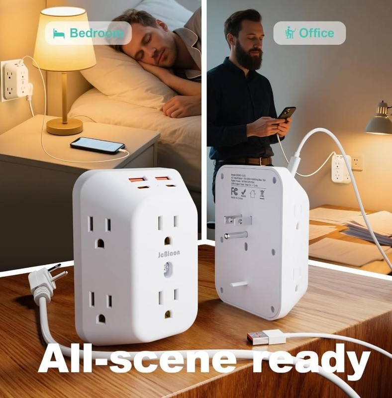 Multi Plug Wall Outlets, 6-port Outlet Extender with 4 Charging USB Ports 4 Side gallery