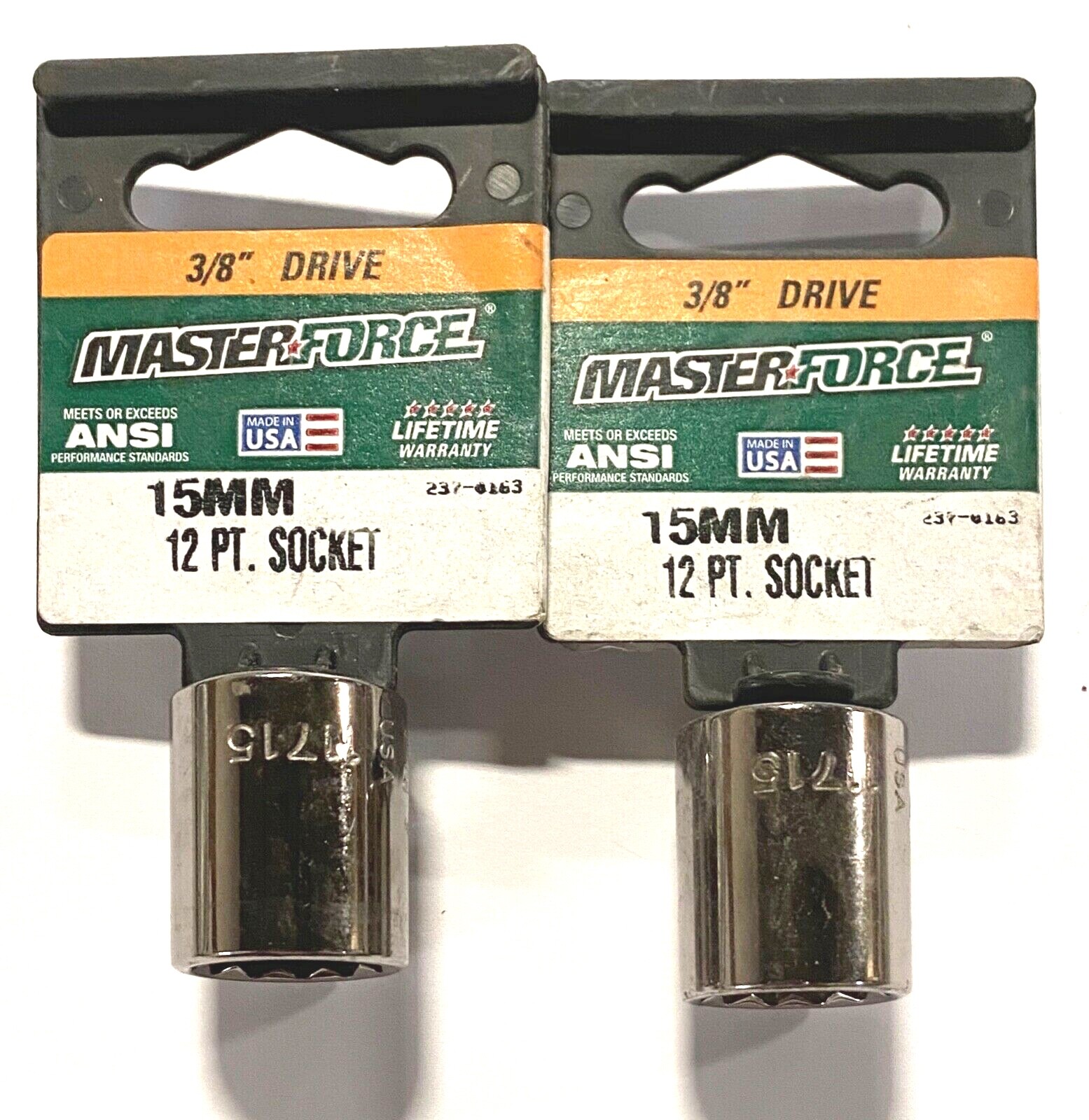 MasterForce 3/8" Drive 15mm Shallow Socket 12 Point USA Made 2 Pack gallery