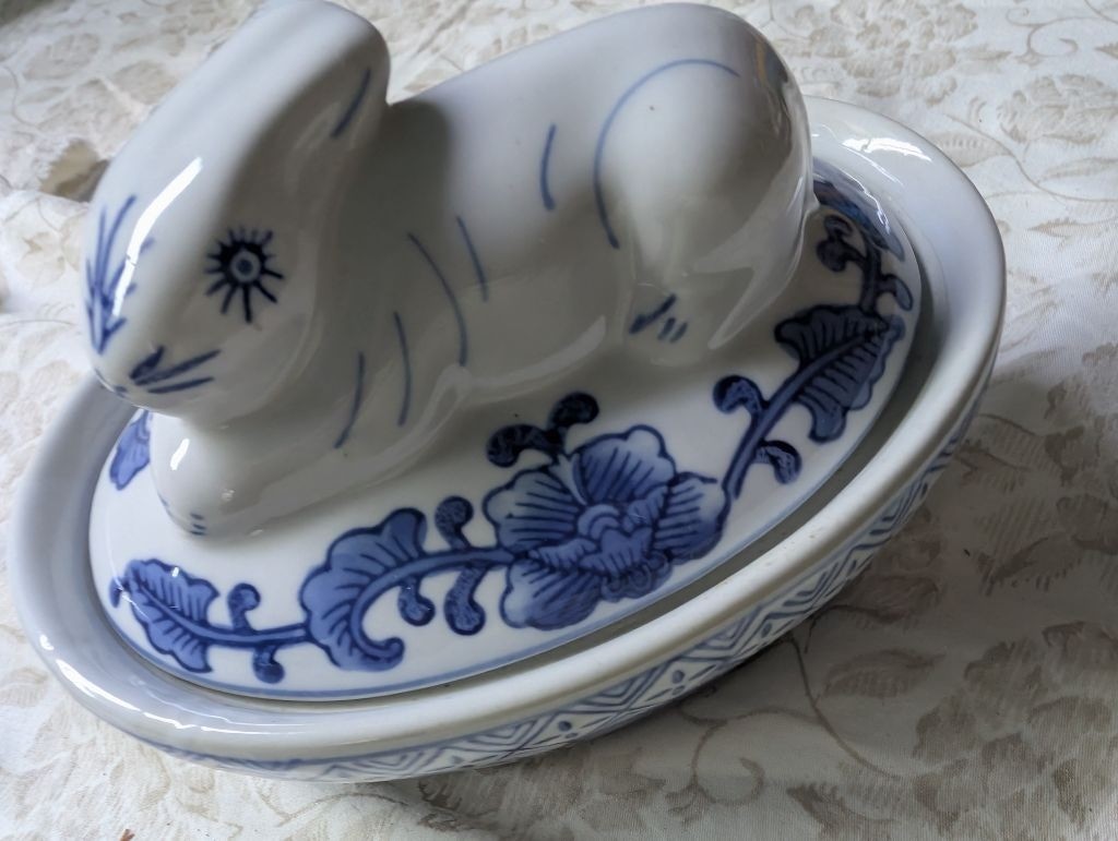 White & Blue Ceramic Rabbit Butter Dish gallery