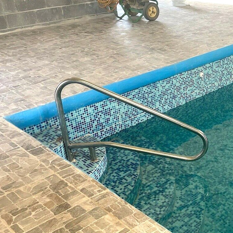 Pool Handrail Cross Braced Deck Mounted Step Stair Rail Stainless steel 50"x 36" gallery