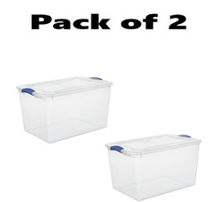 (Pack of 2) Stackable Plastic Tote Box Storage Containers Bin 66 Quart, Storage