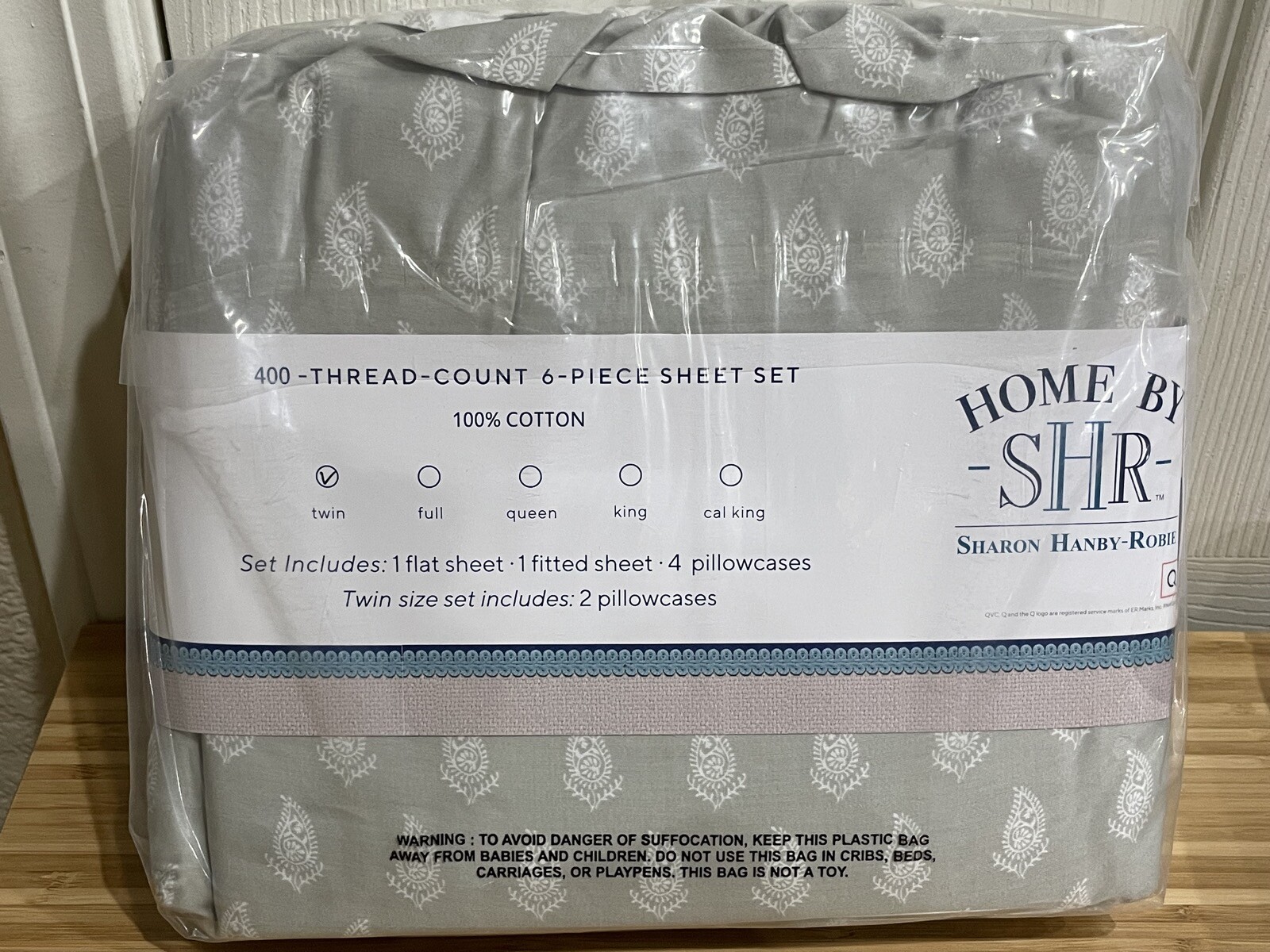 New Home by SHR 4 Piece Sheet Set TWIN SIZE Cotton Contrast Paisley Light Gray gallery