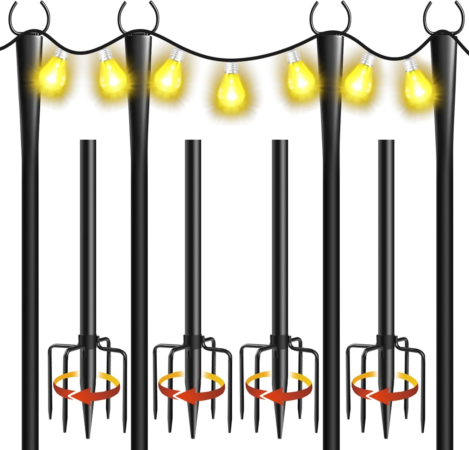 4 Pack 10Ft String Light Poles, Metal Poles with Fork for Outside Lights,Outdoor gallery
