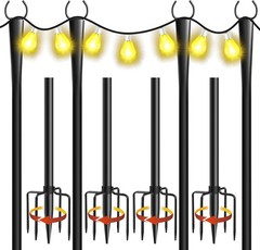 4 Pack 10Ft String Light Poles, Metal Poles with Fork for Outside Lights,Outdoor