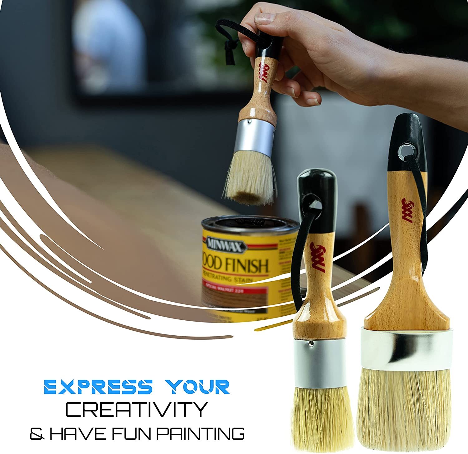 Chalk and Wax Paint Brush - 1 Small Round & 1 Large Oval Brush Natural Bristles gallery