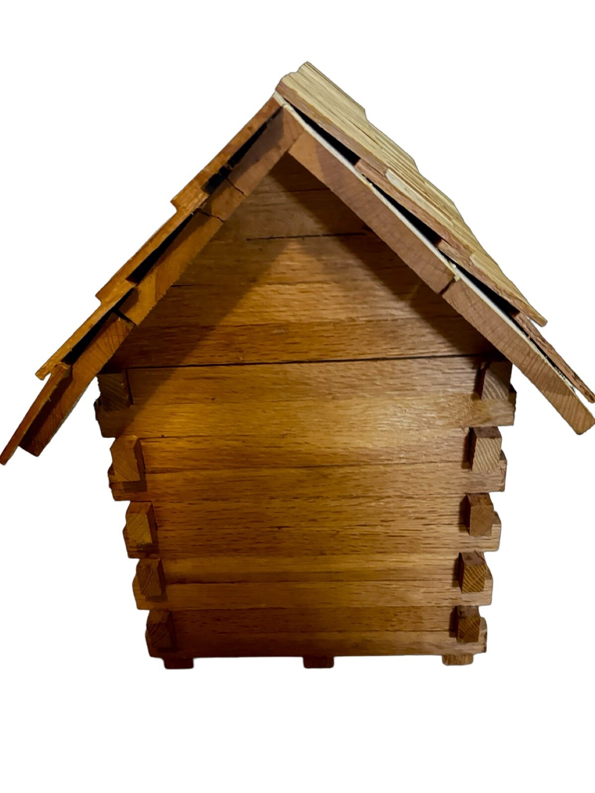 Vintage Primitive Log Cabin Handmade Unique Oak Amish Made Birdhouse WELL MADE gallery