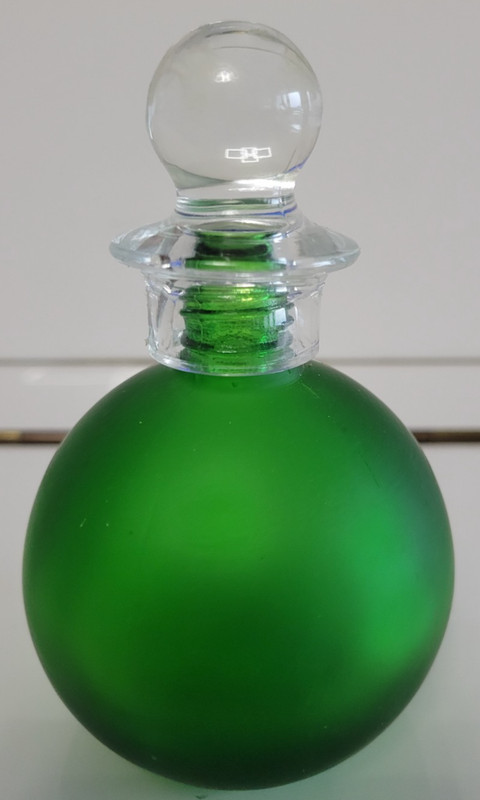 EMERALD GREEN ROUND MINI DECORATIVE BOTTLE RED CORKED STOPPER 4 INCHES 4 OZS gallery