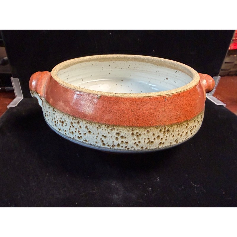 Handmade Studio Pottery Serving Bowl with Handles Terracotta Speckled Glaze gallery