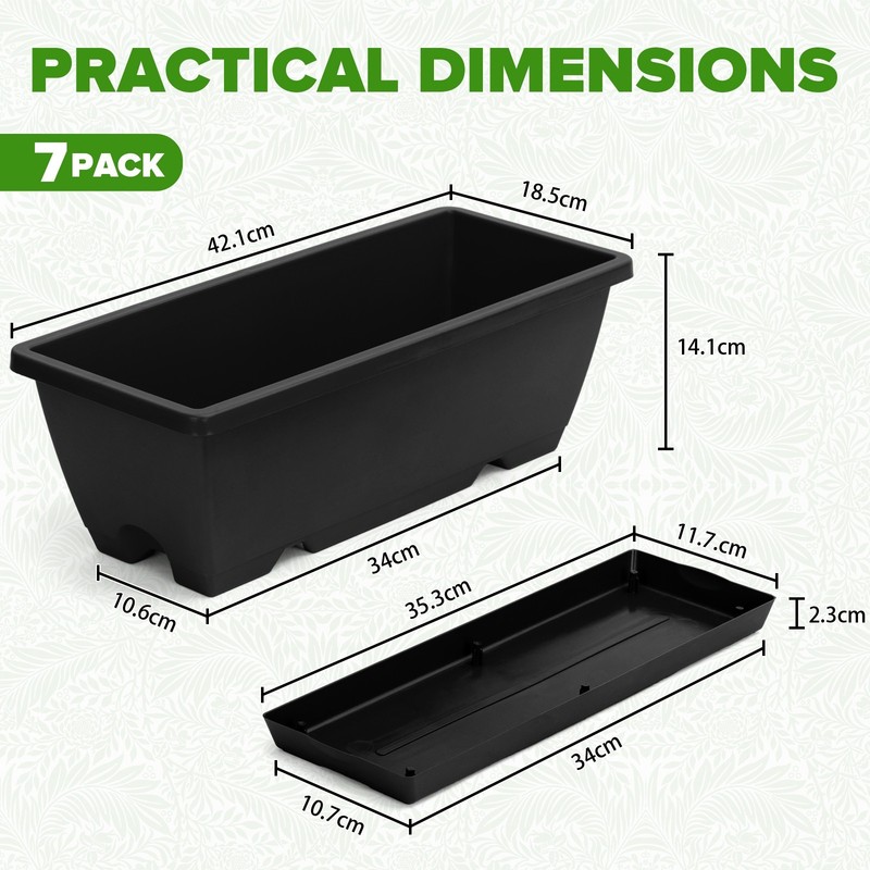 Bamworld 7 Pcs Window Box Planter Rectangle Flower Box with Drainage Hole & Tray gallery