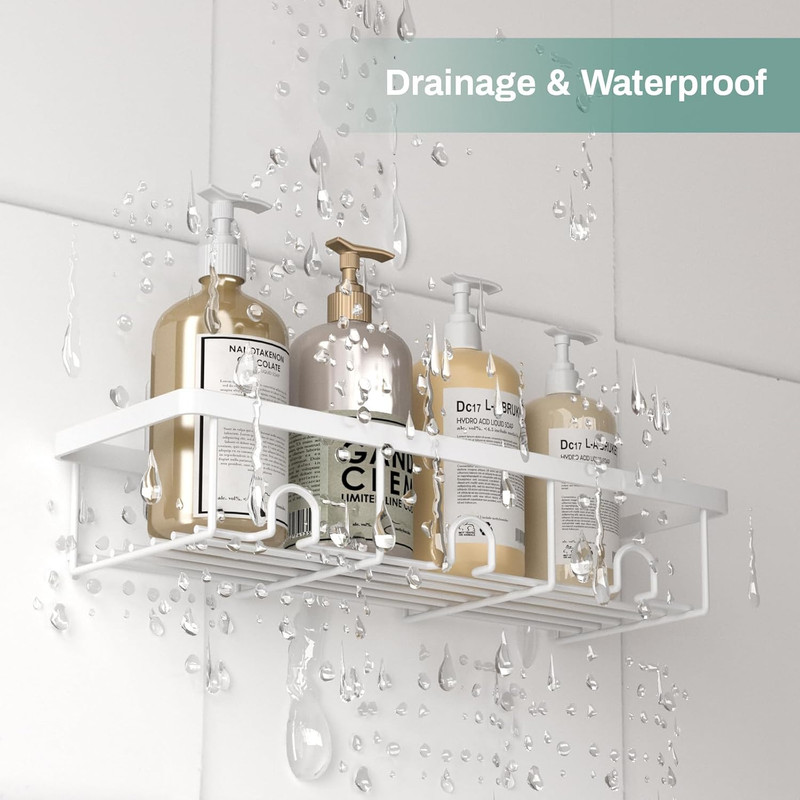 White Shower Caddy Organizer, 2 Pack Adhesive Shampoo Holder Basket Shelves for gallery
