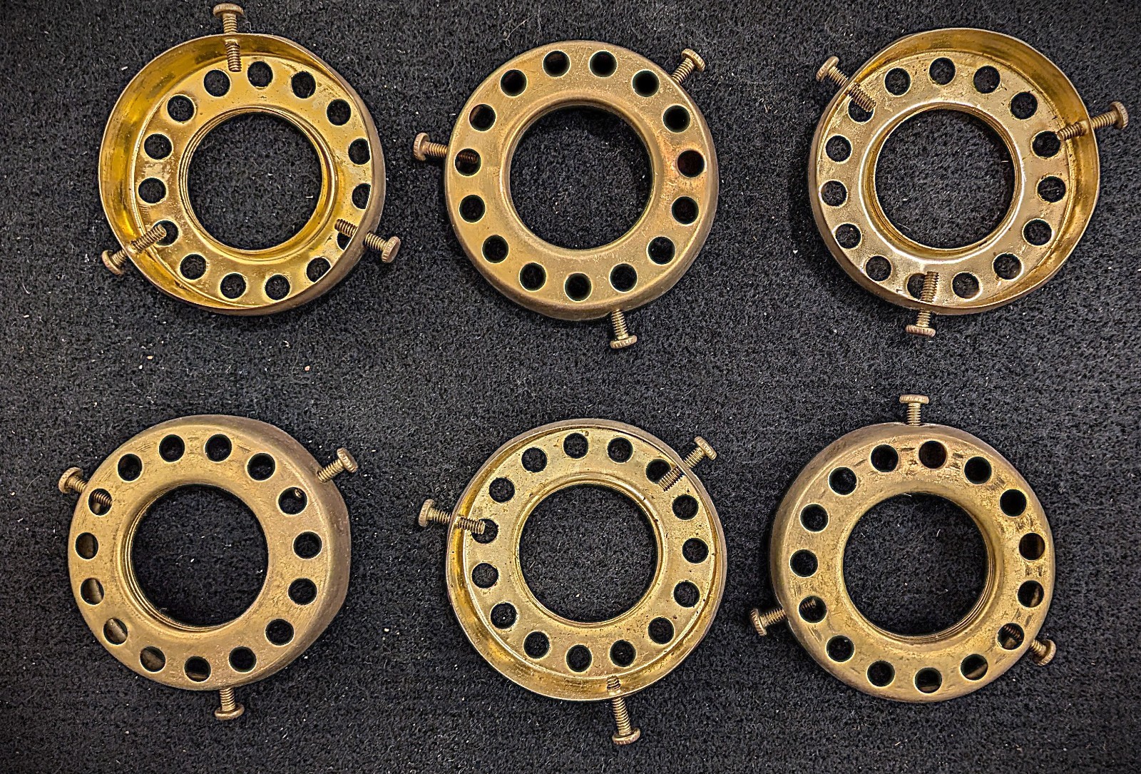 Vintage 2-1/4" Fitter - Uno Threaded Shade Holders, Stamped Brass set of 6 gallery
