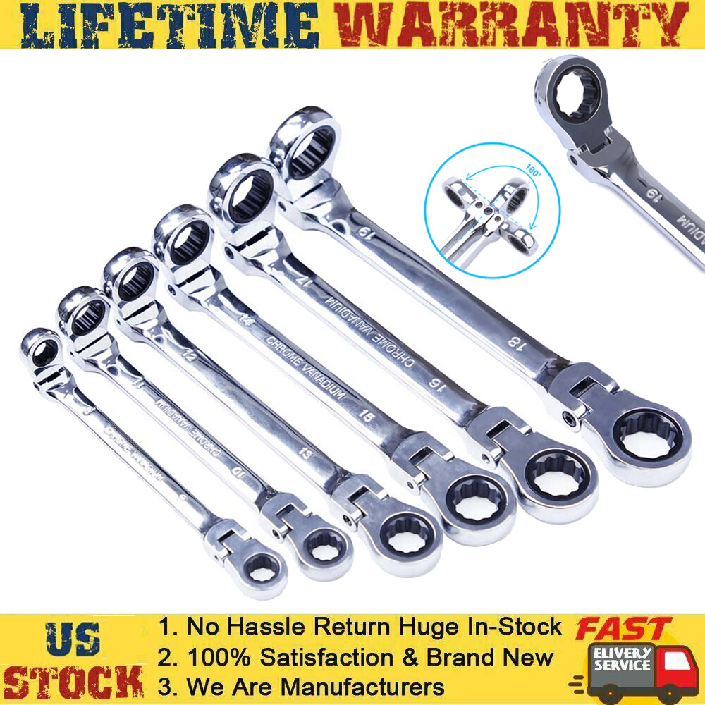 6PCS Flex-Head Double Box End Ratcheting Wrenches Extra Long Metric Universal US